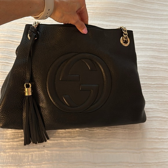 Gucci Pebbled Calfskin Medium Soho Chain Shoulder Bag Black - Picture 6 of 13